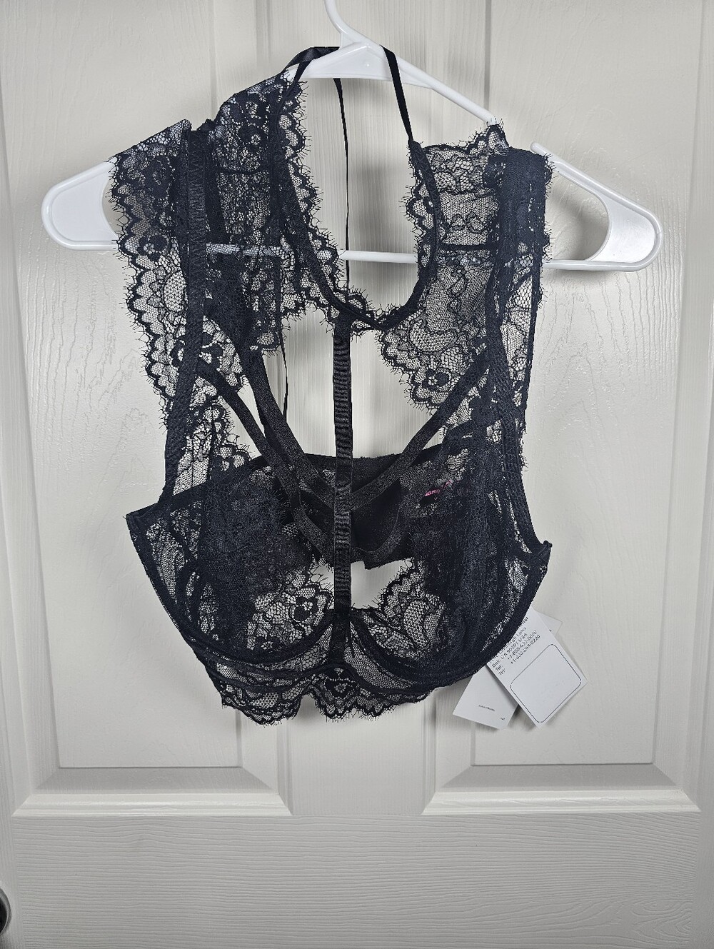 Dreamgirl NWT Strappy Lace Bustier Bra Collared Stretch Sheer Black Size M